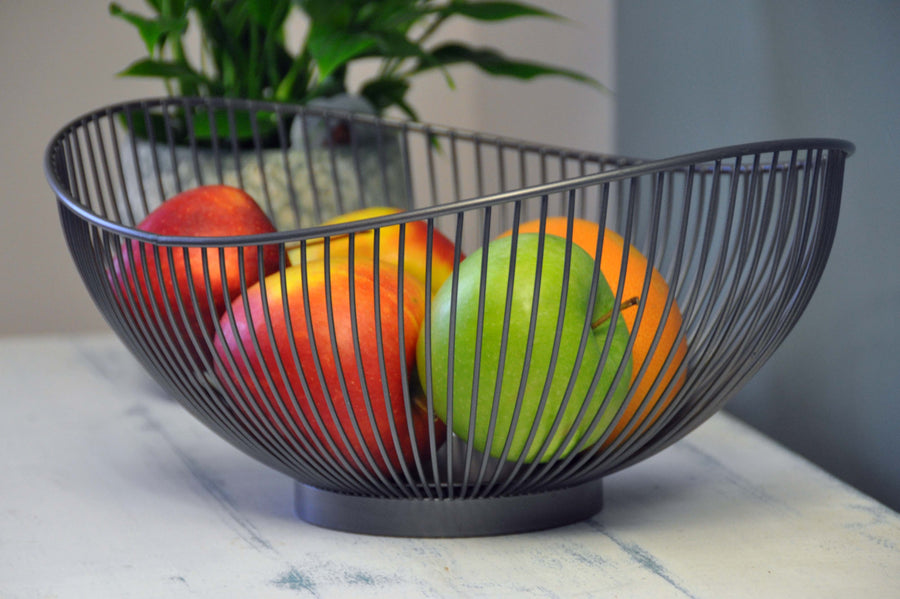 Moderne Designer Obstschale // Metall // Stahlgrau