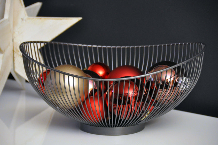 Moderne Designer Obstschale // Metall // Stahlgrau